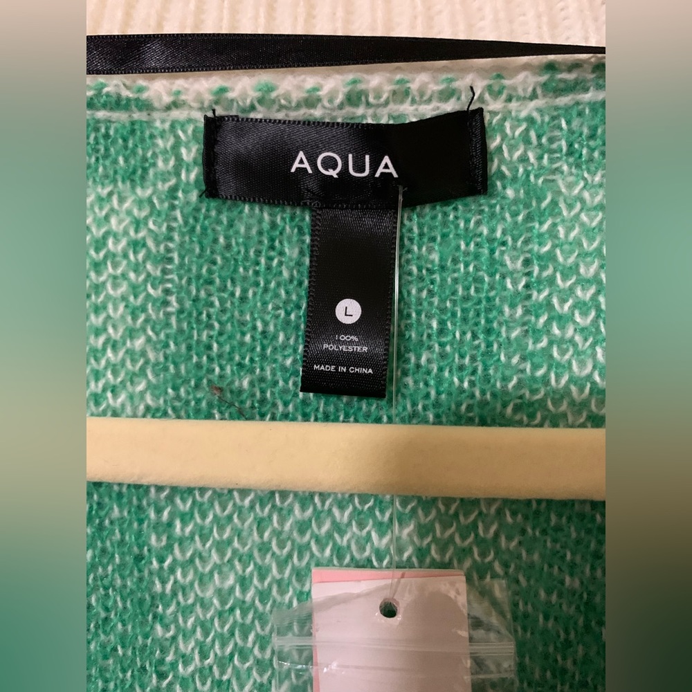 Aqua V-Neck Button Up Mint Green White Checkerboard Sweater Cardigan Large Retro - Picture 10 of 10